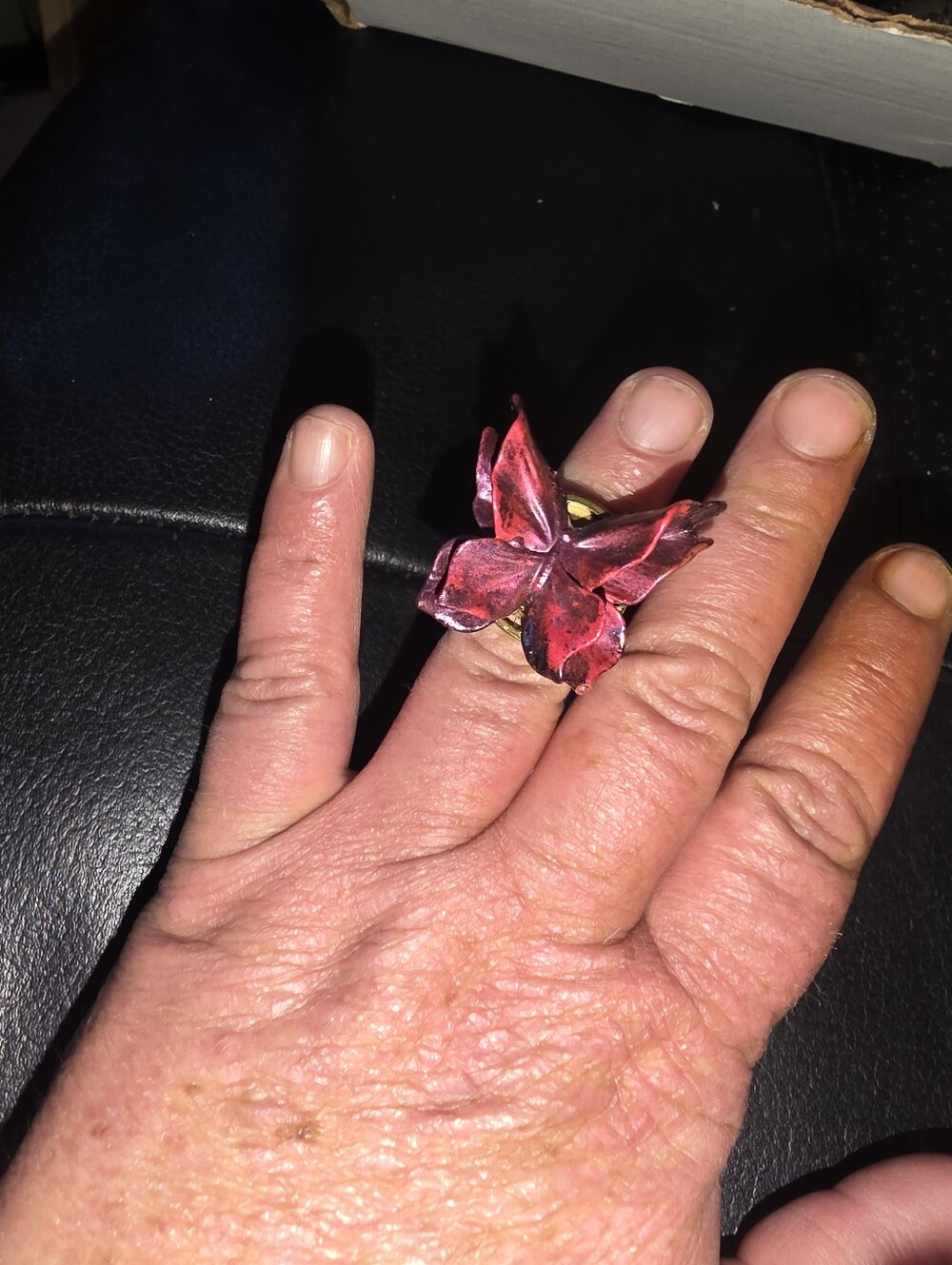 Red Resin Butterfly On Adjustable Gold Tone Ring